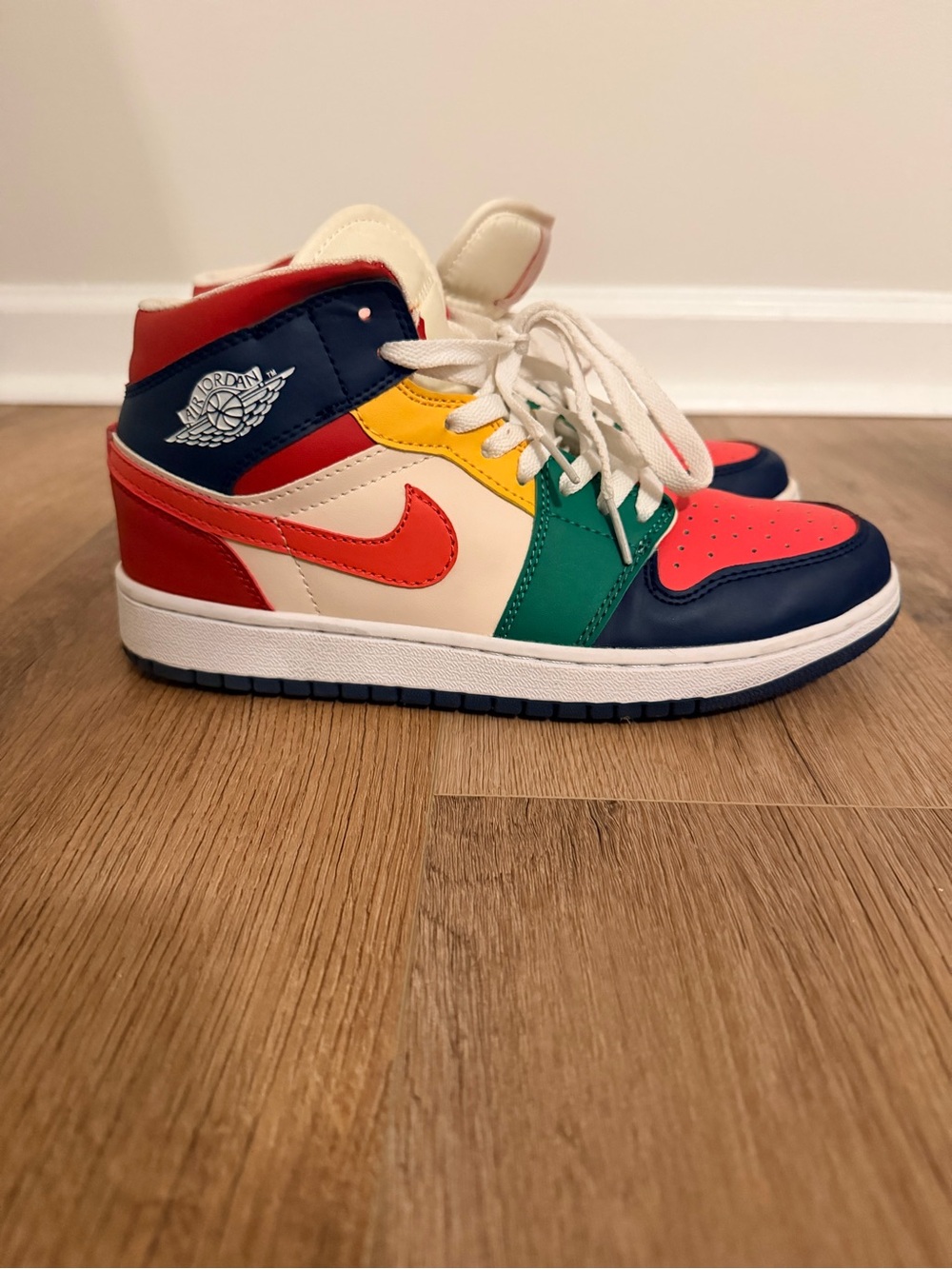 Jordan Mid-Top Sneakers in Red, Navy, Green, Yellow, Cream